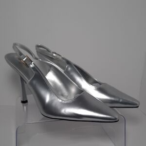 Ankis Silver Pointed Toe Slingback Heels